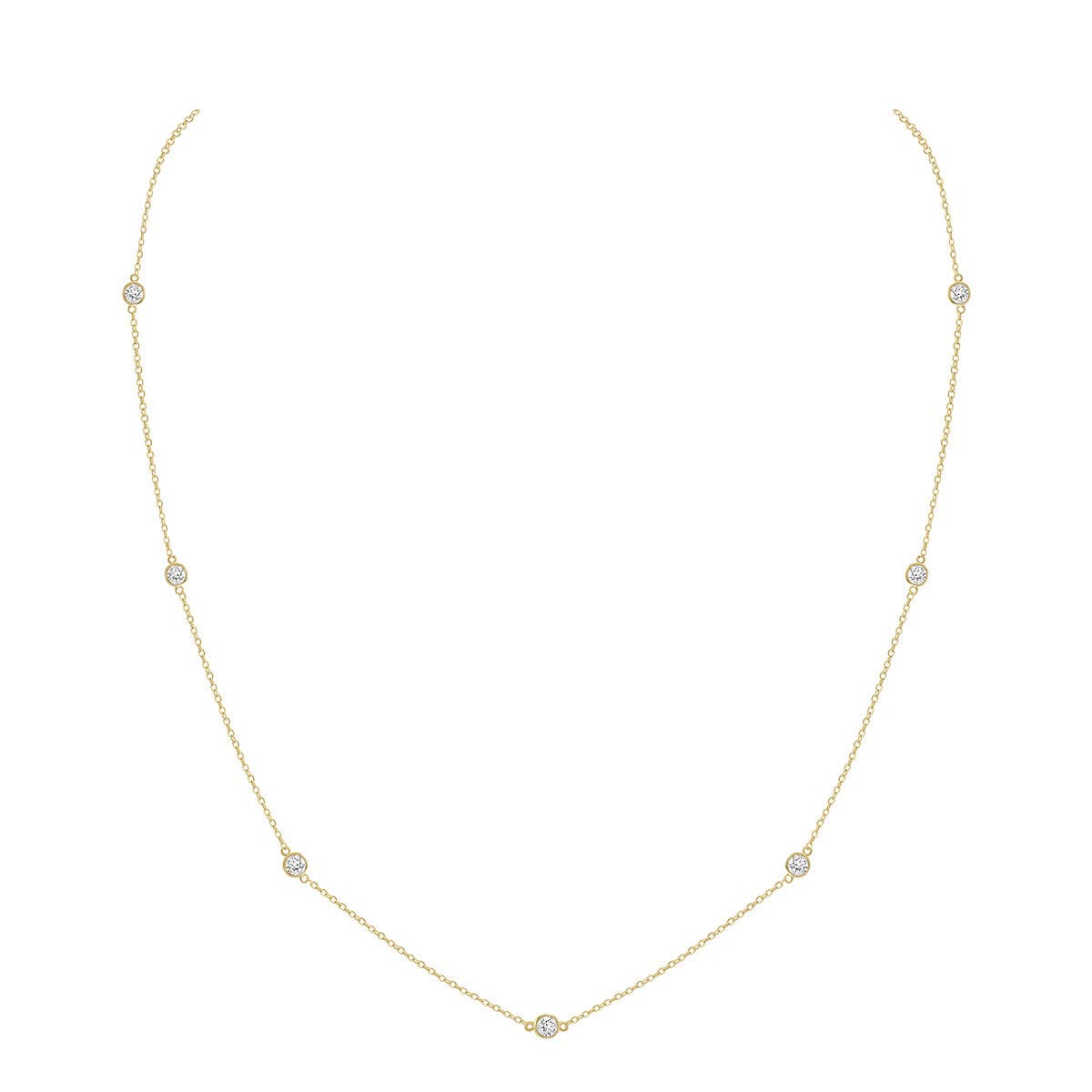 14K Yellow Gold 0.50ctw Lab Diamond Station Necklace Bezel