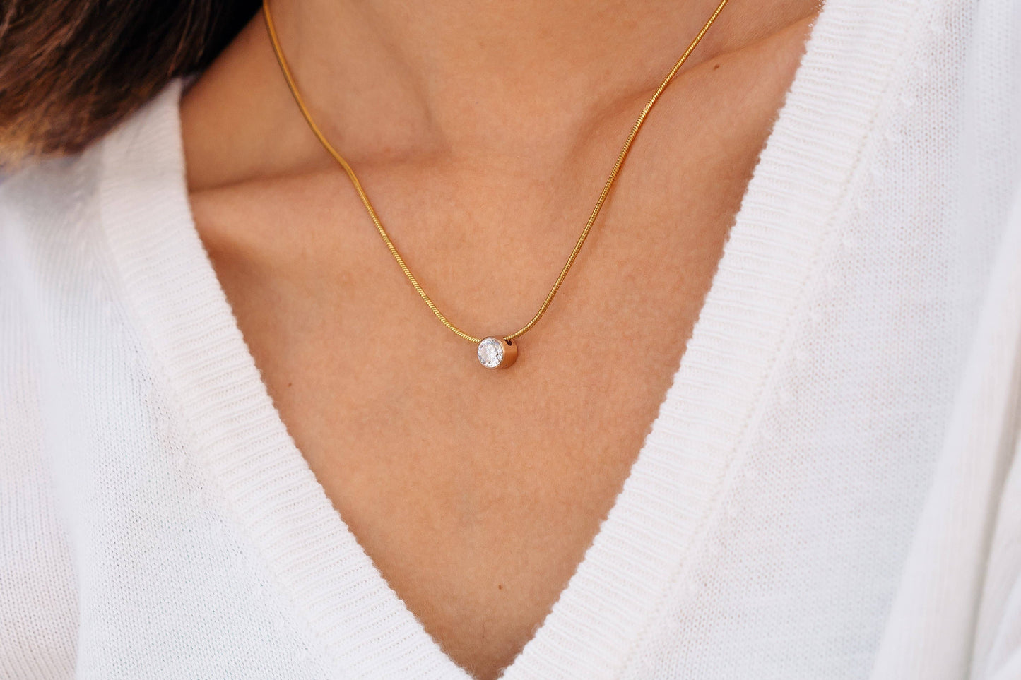 1Ct Solitaire Pendant on Structured Snake Chain