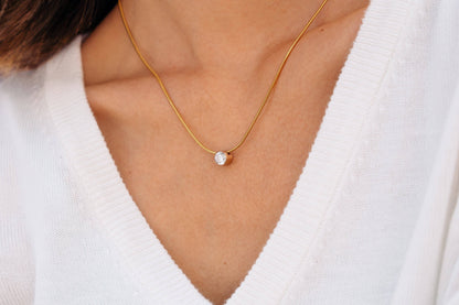 1Ct Solitaire Pendant on Structured Snake Chain