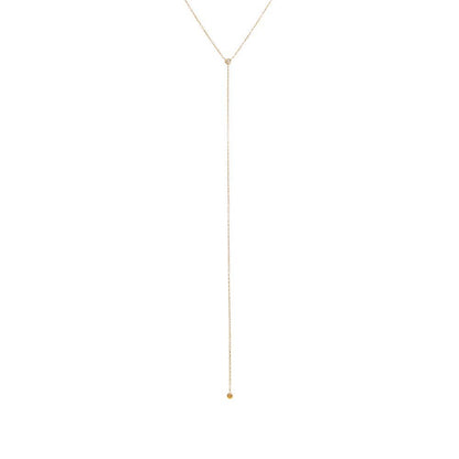 Diamond Double Solitaire Bezel Lariat Necklace 14K