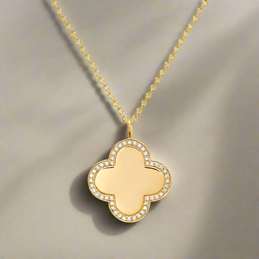 14k Yellow Gold Diamond Clover Necklace