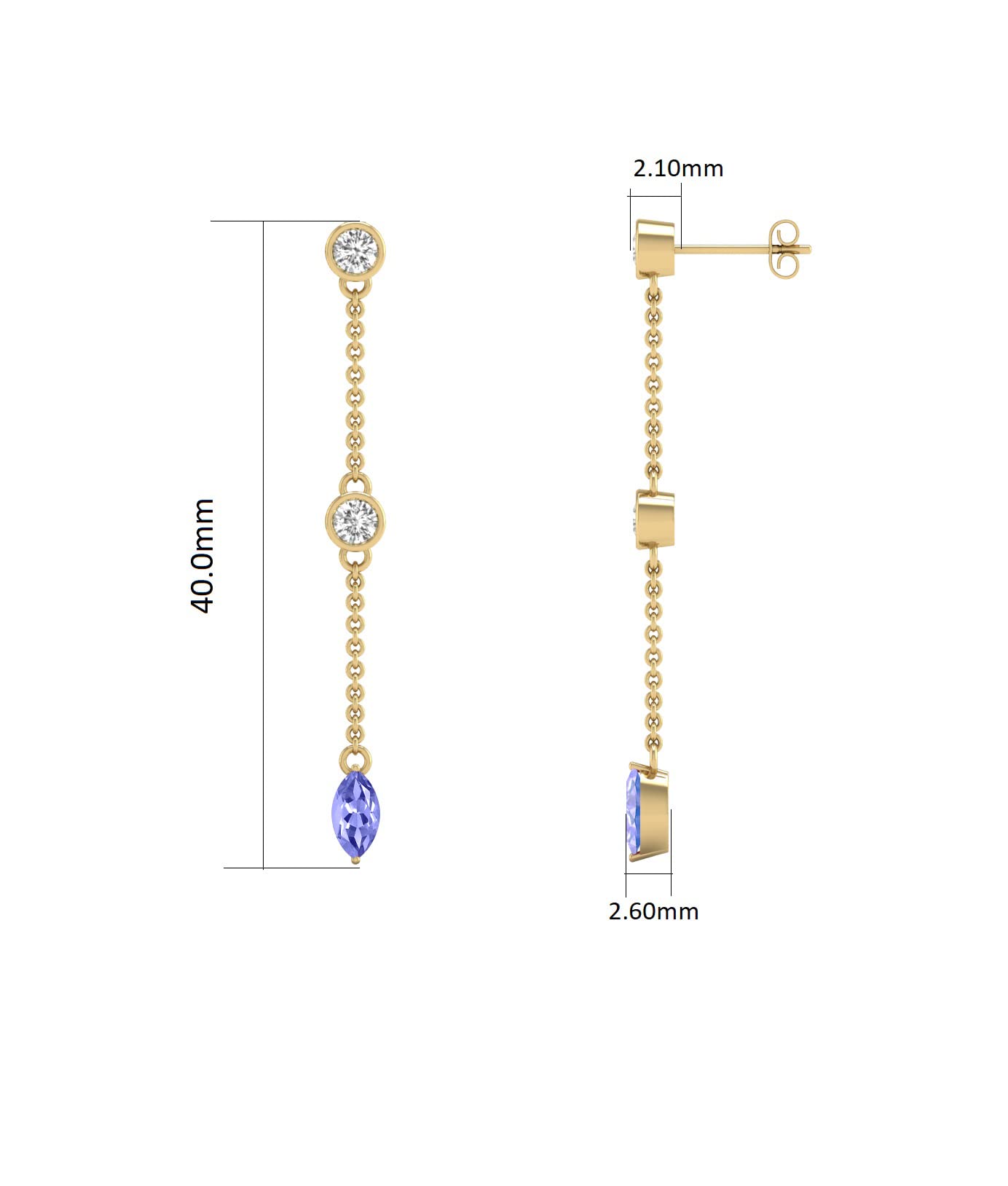 Diamond Pear Cut Tanzanite 14K Yellow Gold Earrings