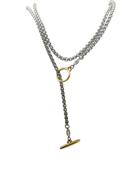 Two-Tone Wrap Toggle Lariat Necklace