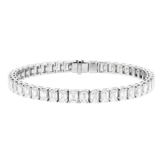 7" Emerald Cut Lab Grown Diamond Tennis Bracelet in 14K White Gold (27 Ct. Tw. - E - F / VS1) - Susan Blake Jewelry