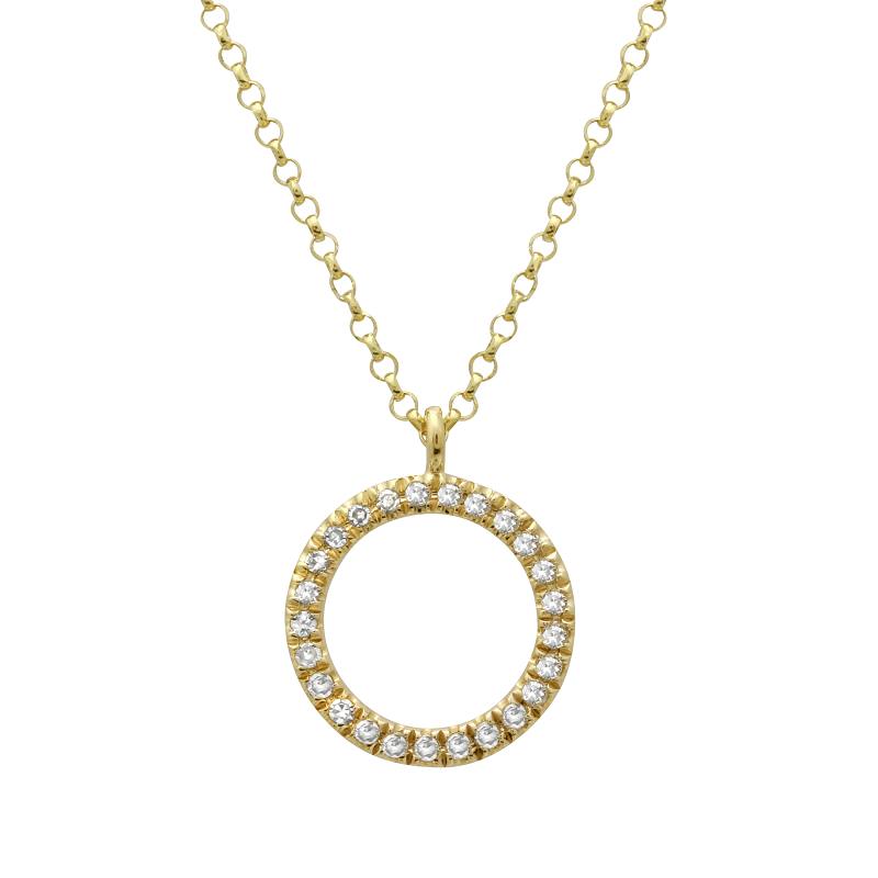14K Yellow Gold Diamond Open Circle Necklace
