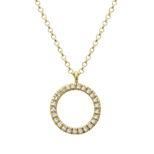 14K Yellow Gold Diamond Open Circle Necklace
