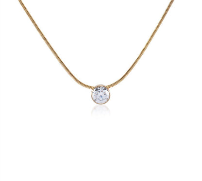 1Ct Solitaire Pendant on Structured Snake Chain