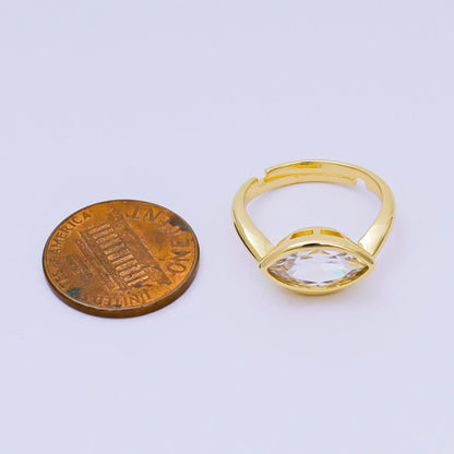 24K Gold Filled Clear Marquise CZ Eye-Like Solitaire Adjustable Ring
