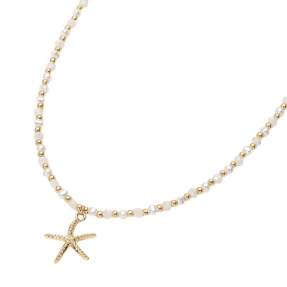 Metal Starfish Pendant Faceted Beaded Choker Necklace  Susan Blake Jewelry