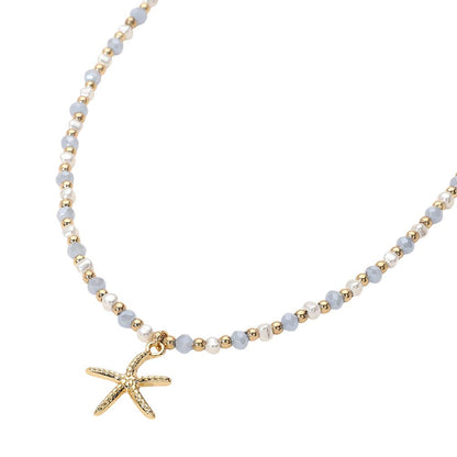 Metal Starfish Pendant Faceted Beaded Choker Necklace  Susan Blake Jewelry