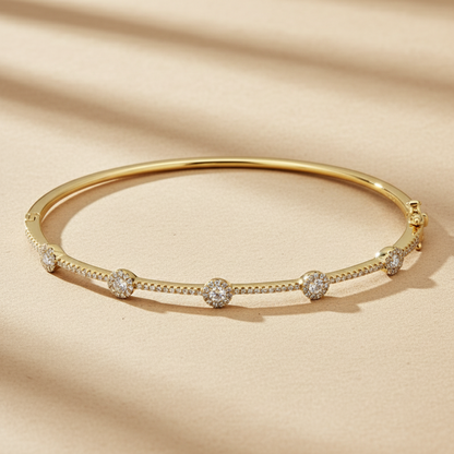 14k Yellow Gold Halo Distance Diamond Bangle