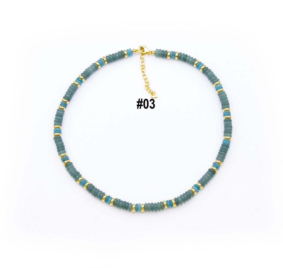 Gemstone Rondelle Necklace with Moving Sardine Charm