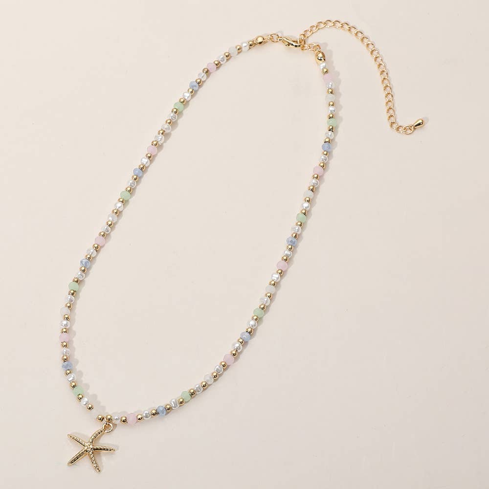Metal Starfish Pendant Faceted Beaded Choker Necklace  Susan Blake Jewelry