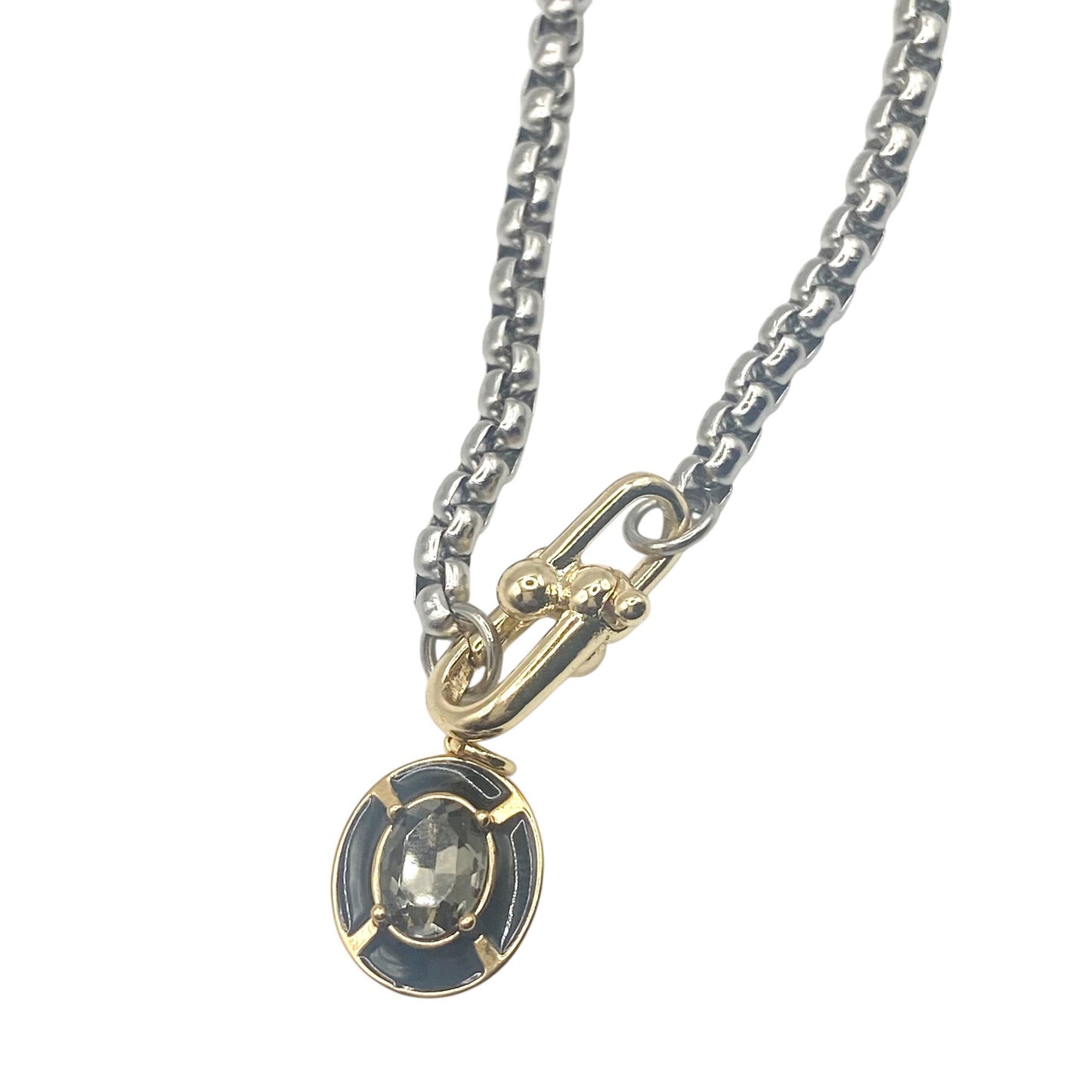 Mixed metal charm bar necklace 