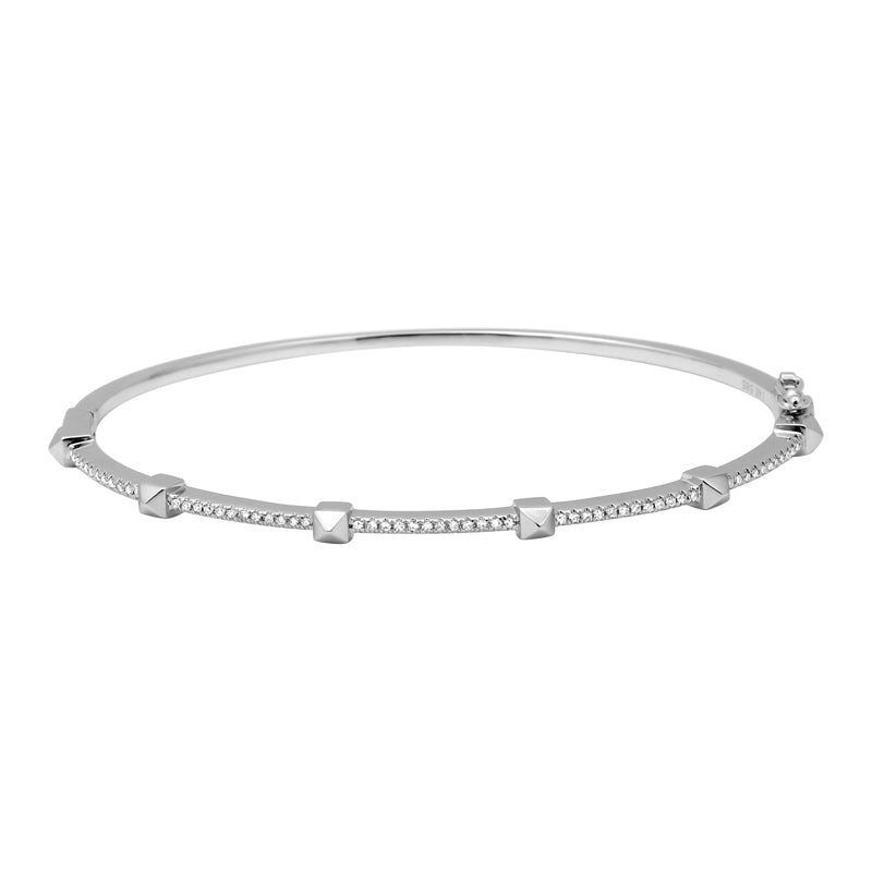 14k white gold diamond pyramid studded bangle