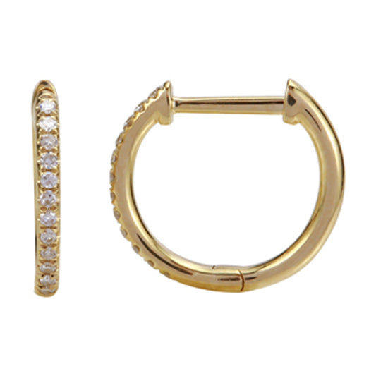 14K Yellow Gold Diamond Huggie Earrings