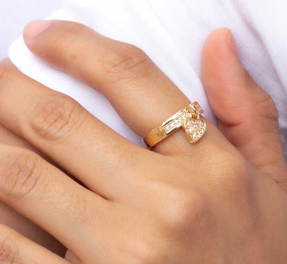 Dangle Cz Pave Heart Ring