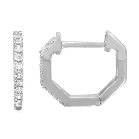 14K White Gold Diamond Octagon Huggie Earrings