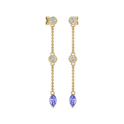 Diamond Pear Cut Tanzanite 14K Yellow Gold Earrings