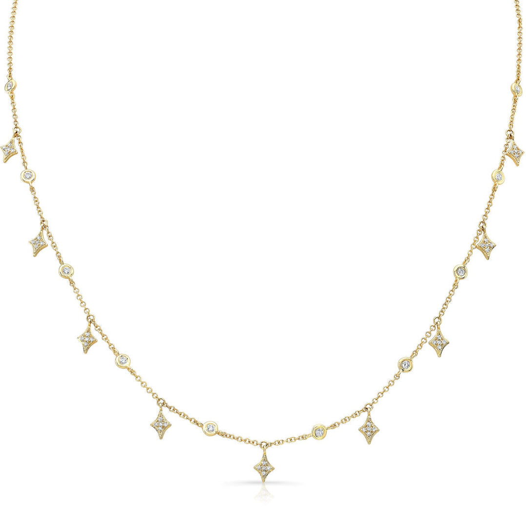 14k Yellow Gold Diamond Rhombus Drop Necklace