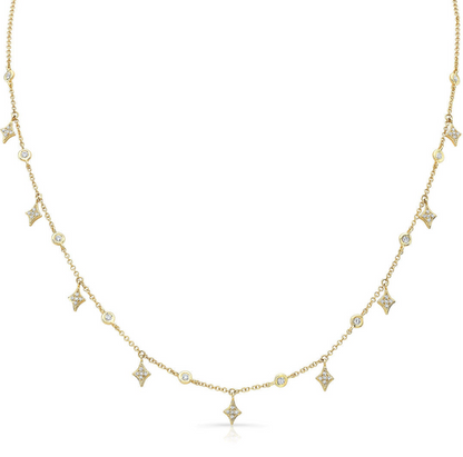 14k Yellow Gold Diamond Rhombus Drop Necklace