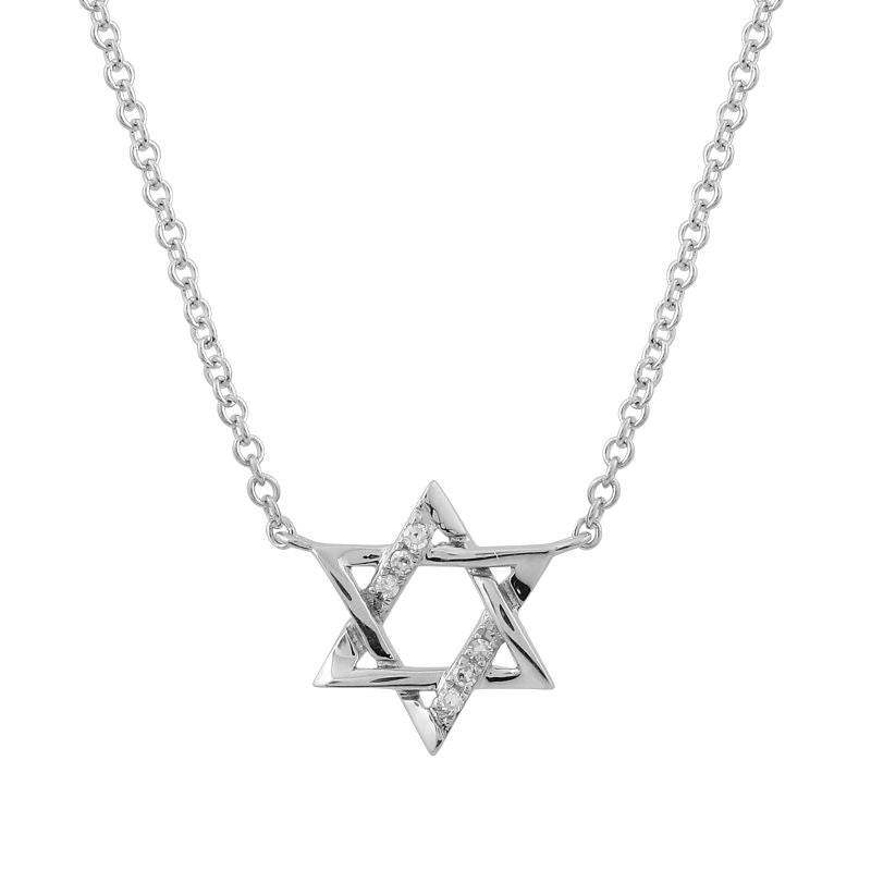 14k Yellow Gold Star Of David Diamond Necklace