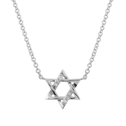 14k Yellow Gold Star Of David Diamond Necklace