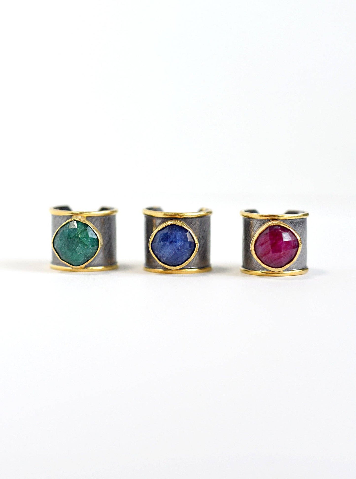 Two-Tone Oxidized Natural Stone Cuff Ring
