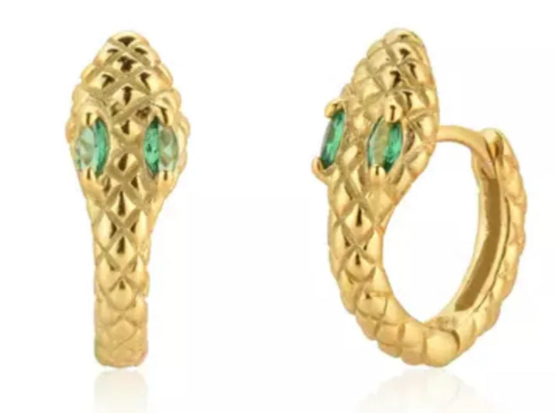 Textured Snake Huggies With Green Eyes  Susan Blake Jewelry