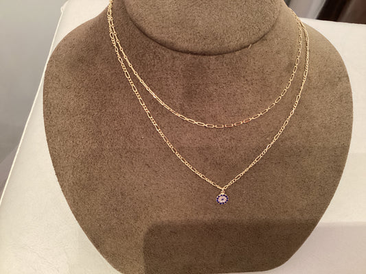 Double necklace plain link chain chain w cz evil eye