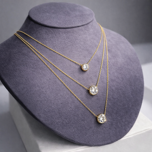14K Gold Bezel Set Diamond Solitaire Necklace - Lab Grown
