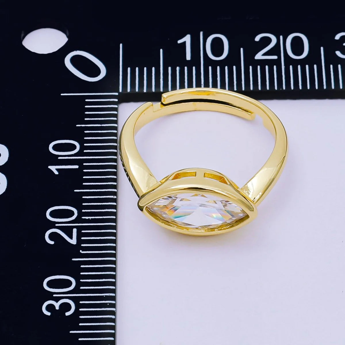 24K Gold Filled Clear Marquise CZ Eye-Like Solitaire Adjustable Ring