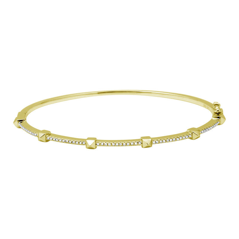 14k yellow gold diamond pyramid studded bangle