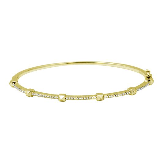 14k yellow gold diamond pyramid studded bangle