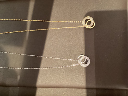Cz Baguette Interlocking Circles Necklace