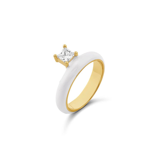 Marshmallow Enamel Solitaire Ring