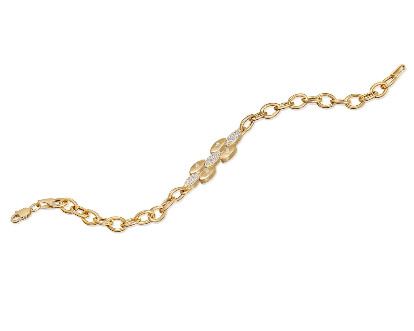 Gold bracelet with chain links on a white background