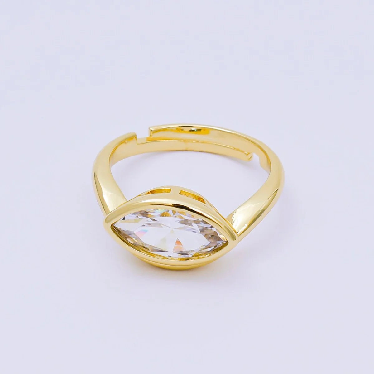 24K Gold Filled Clear Marquise CZ Eye-Like Solitaire Adjustable Ring