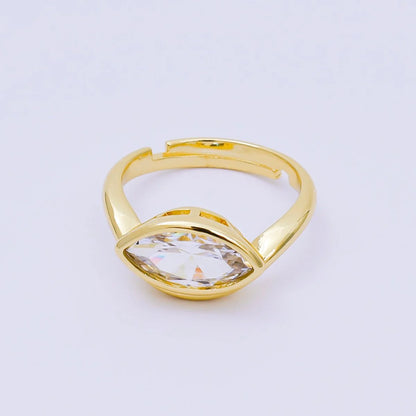 24K Gold Filled Clear Marquise CZ Eye-Like Solitaire Adjustable Ring