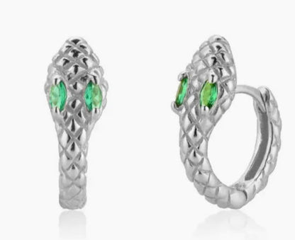 Textured Snake Huggies With Green Eyes  Susan Blake Jewelry