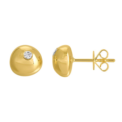 14K gold diamond puffed stud earrings with bezel detail by Susan Blake Jewelry