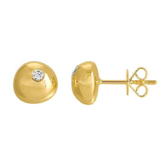 14K gold diamond puffed stud earrings with bezel detail by Susan Blake Jewelry
