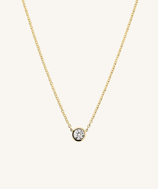 14K Gold Bezel Set Diamond Solitaire Necklace - Lab Grown