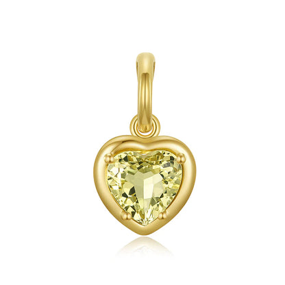 14K Gold Lemon Quartz Heart Enhancer Charm