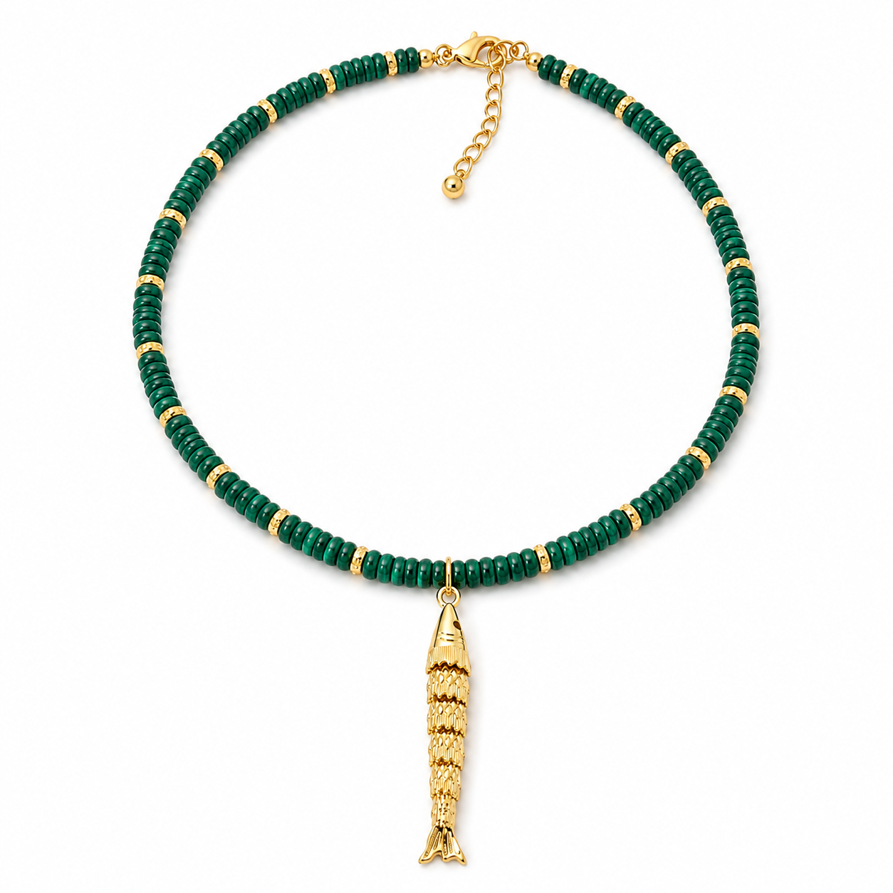 Gemstone Rondelle Necklace with Moving Sardine Charm