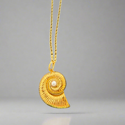 Gold Sea Shell & Pearl Necklace