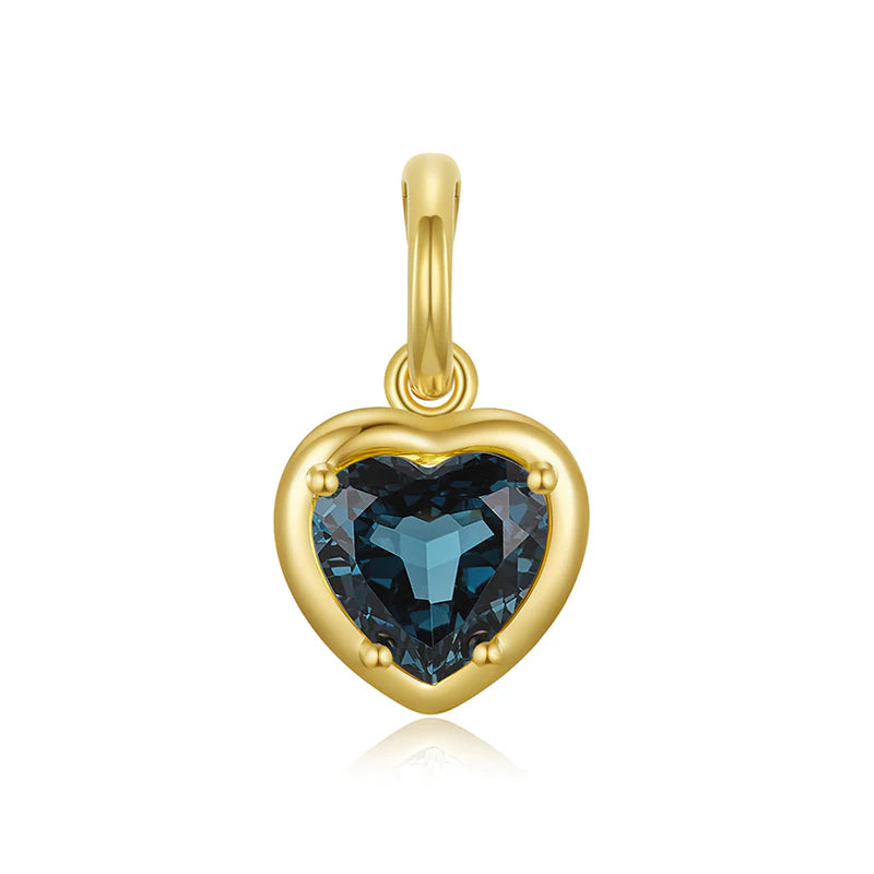 14K Gold London Blue Topaz Heart Enhancer Charm - 1.64ct