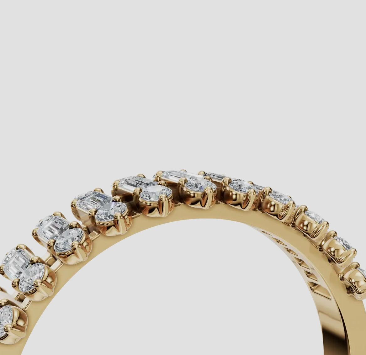14k Gold Round & Baguette Lab Diamond Half Eternity Ring (0.55ct)
