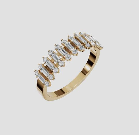 14k Gold Round & Baguette Lab Diamond Half Eternity Ring (0.55ct)