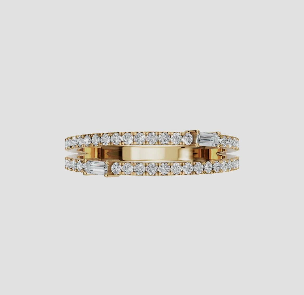 14k Gold Double Row Round & Baguette Lab Diamond Statement Ring (0.31ctw)
